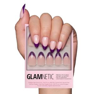 Glamnetic Press On Nails - Plum | Semi-Transparent Dark Plum Purple French Tip Short Almond False Nails, Reusable Stick On Fake Nails with Glue | Salon Quality | 15 Sizes - 30 Nail Kit Popular Cheap Online