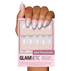 Glamnetic Press On Nails - Blueberry Icing | Short Almond Baby Blue French Tip Nails with a Glaze Finish | 15 Sizes - 30 Nail Kit with Glue Clearance Official