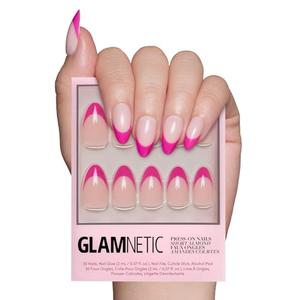 Glamnetic Press On Nails - Raspberry Sorbet | Semi-Transparent Magenta Dark Pink French Tip Short Almond False Nails, Reusable Stick On Fake Nails with Glue | Salon Quality | 15 Sizes - 30 Nail Kit Cheap Sale Best Store To Get