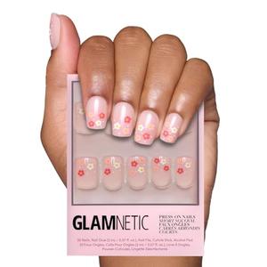 Glamnetic Press On Nails - Pretty Bloom | Short Squoval Nails with Flower Accents, Reusable Stick On Fake Nails with Glue | Love In Bloom Spring Nails | 15 Sizes - 30 Nail Kit with Glue Visit New