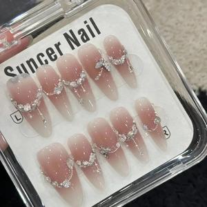 10Pcs Almond Handmade Nude Press on Nails Gradient Rhinestone Decoration False Nails Simple Wearable Manicure Fake Nail Tips Cheap Sale