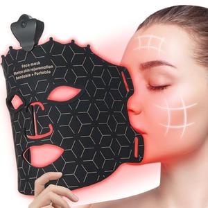 Red Light Mask - 7 Colors Red Light Mask for Face, Facial Skin Care at Home, Cordless, Ergonomic Design and Rechargeable for Home - Black Sale Authentic