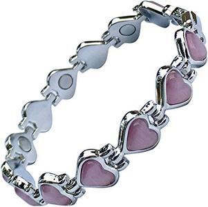Magnetic Therapy Valentine Bracelet for Women - Pretty Pink Heart Links Semi - Precious Gemstones Fits Wrists up to 18 cm Fully Adjustable - Plus a Jewellery Gift Box Discount Online Online