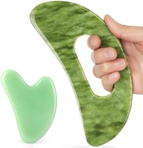 Jade Stone Gua Sha Massage Tool Set Larger Guasha Board with Handle Muscle Scraping Massage Tools Facial Anti Cellulite Spa Acupuncture Tools for Back Neck Face Leg Massage, Lymphatic Drainage Sale Great Deals
