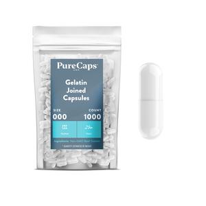 PureCaps USA - Empty Gelatin Capsules Size 000, 1,000 Empty Joined Gel Pills, White, Non-GMO Certified, Kosher, Gluten Free and Halal Certified, Pure Beef Gel Pill Capsules Empty Buy Cheap Big Sale