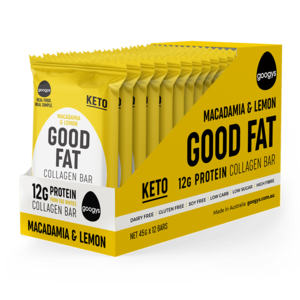 Googys Good Fat Collagen Bar Macadamia & Lemon 45g x 12 Discount Pay With Visa