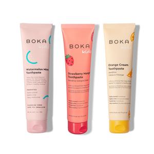 Boka Fluoride Free Toothpaste Nano Hydroxyapatite, Helps Remineralize, Appropriate for Sensitive Teeth, Whitening-for Adult, Kids Oral Care-Orange Cream, Watermelon Mint, Strawberry Mango, 4oz 3Pk Free Shipping Shop