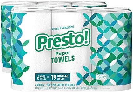Amazon Brand - Presto! Flex-a-Size Paper Towels, 158 Sheet Huge Roll, 12 Rolls (2 Packs of 6), Equivalent to 38 Regular Rolls, White Online Online Cheap Pice