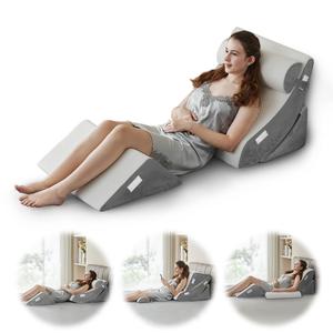 4PCS Orthopedic Bed Wedge Pillow Set Post Surgery, Relaxing, Back & Adjustable Head Support Cushion Triangle Memory Foam Pillow for Acid Reflux, Sleeping, Reading, Leg Elevation (White Grey) Cost Cheap Pice