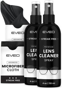 EVEO Eyeglass Cleaner Spray - No Streaks Technology with Microfiber Cleaning Cloth- Glasses Cleaning Kit - Glasses Cleaner Spray with Lens Cleaner Cloth - Screen & Eye Glasses Kit - 8oz (4ozx2) Free Shipping Hot Sale