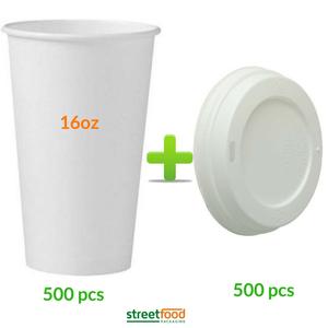 16oz White Disposable Paper Coffee Cup (Single Wall) bundle with White Lids (Combi Pack) Sale How Much