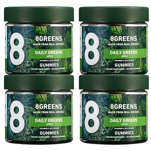 8Greens Daily Greens Gummies - Superfood Booster, Energy & Immune Support, Made with Real Greens, High in Antioxidants, Vitamin C, B12, Folate, Spirulina - Apple Flavored, 50 Vegan Gummies, Pack of 4 Cheap Sale Footaction