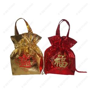 80g Non-woven 24x26cm Chinese New Year Mandarin Oranges Drawstring Bags Cheap Sale Popular