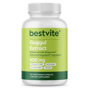 BESTVITE Guggul Extract 500mg (120 Vegetarian Capsules) - Backed by Clinical Research, Patented and Standardized, Enhanced by Bioperine - No Fillers - No Stearates - Vegan - Non GMO - Gluten Free Sale Low Pice