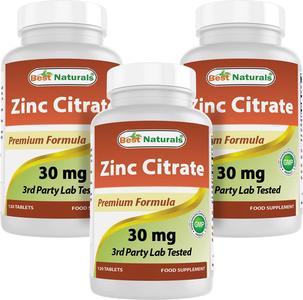 Best Naturals Zinc 30mg Supplements (as Zinc Citrate) - zinc Vitamins for Adults Immune Support - 120 Tablets (120 Count (Pack of 3)) Free Shipping For Nice