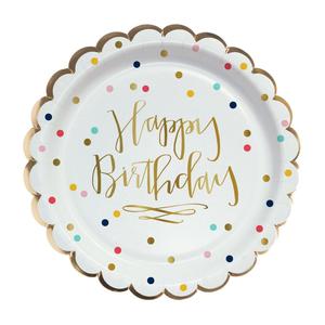 7" Round Foil Happy Birthday With Confetti Paper Dessert Plate Discount Outlet Store