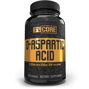 5% Nutrition Core D-Aspartic Acid Supplement (DAA) with Natural Diindolylmethane (DIM) | Testosterone and Estrogen Regulation Support for Men | 30 Servings / 150 Capsules Free Shipping Big Discount
