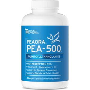 PEAORA PEA-500 - Support for Bladder, & Pelvic Discomfort | For Women & Men | Made in the USA | High-Absorption Palmitoylethanolamide & Resveratrol Best