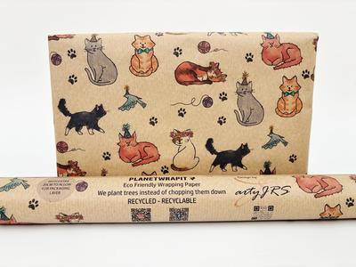 Party Cats - Recycled Kraft Wrapping Paper From China