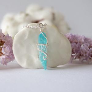 Aqua Aura Quartz Necklace - Crystal Point Charm Necklace -Silver Plated Sale Reliable