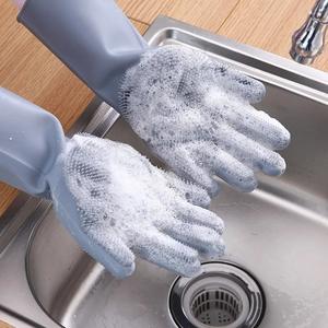 Dishwashing Cleaning Gloves Magic Silicone Rubber Dish Washing Gloves for Household Sponge Scrubber Kitchen Cleaning Tools Sale Deals