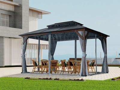 10' x 13' Hardtop Wood Gazebo For Patios, Outdoor Framed Gazebo With Polycarbonate Double Roof Canopy, Solid Wooden Framed Gazebo With Privacy Curtains And Mosquito Nettings For Garden, Backyard - Bla Comfortable Online