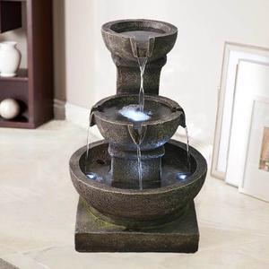 16inches Outdoor Water Fountain with LED Light - Modern Curved Indoor-Outdoor Waterfall Fountain Cheap Order