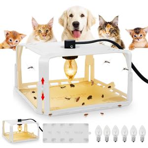 2 Pcs Flea Traps for Inside Your Home with Light, Pest Control for Insect Gnat, Electric Flea Light Trap with 4 Sticky Plate & 6 Bulb & 2 Electric Wire for Indoor House, Safety for People & Pet, White View Cheap Pice