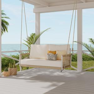 1-Piece Woven Rope Outdoor Swing Sofa with Soft Cushions Seating 2 for Patio, Courtyard and Balcony Discount Hot Sale