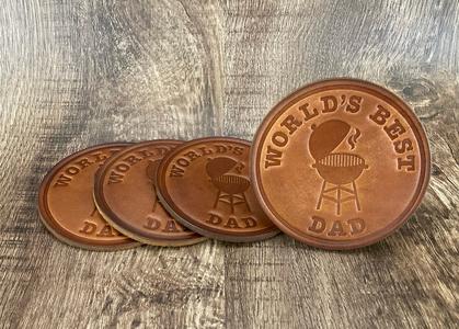 "WORLD'S BEST DAD" (BBQ GRILL) - Leather Coaster Set (Set of 4) Sale Best Seller